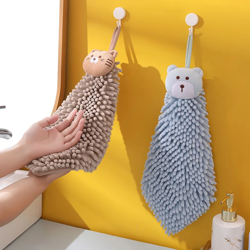 Instagram-Worthy Cute Chenille Hanging Towel Ball – Extra Large Thick Soft Quick-Dry Absorbent Hand Towel for Kitchen & Bathroom, Fluffy Washcloth with Loop for Home Use
